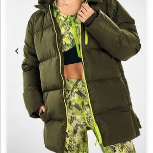 Fabletics Women Army Green Hooded Puffer Winter Jacket Size Medium